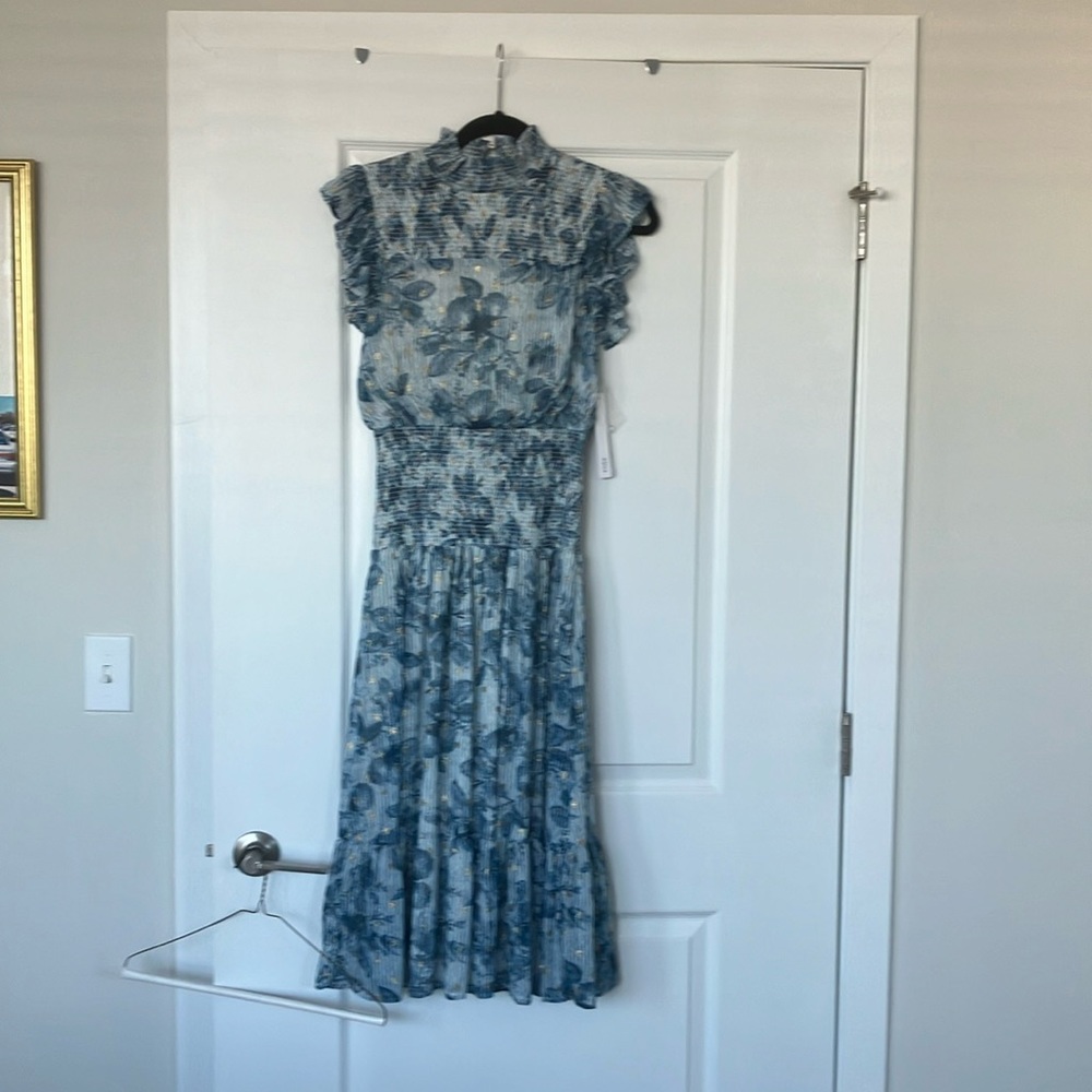 Aqua indigo/gold dress. Brand new and never worn. Purchased at Bloomingdale’s.